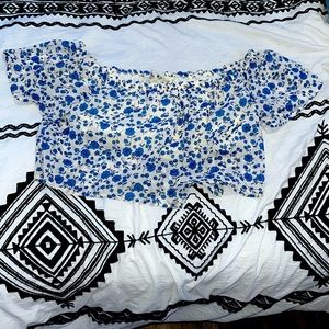 Le Lis Crop Top Small Bubble Hem Blue White Floral